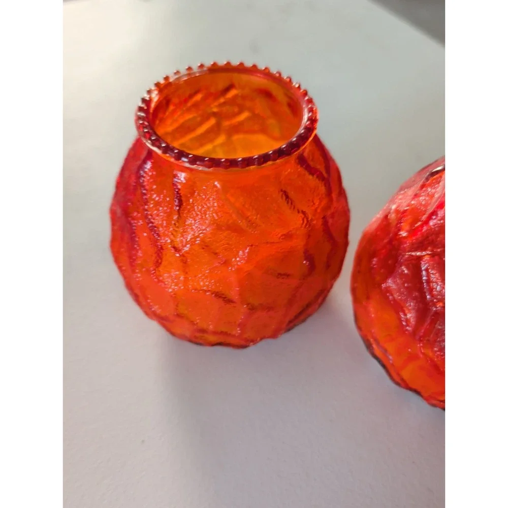 Vintage MCM Orange, Red Lowboy Citronella Textured Glass  Candles. Venetian 132